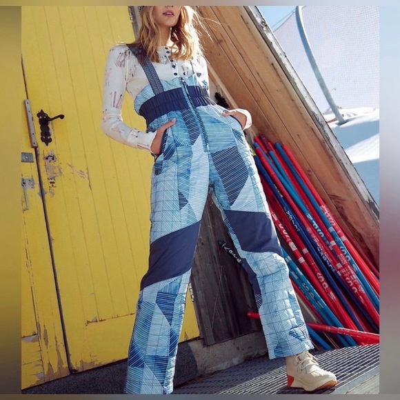 FP Movement by Free People Pants - FP Movement by Free People blue patchwork ski bib pants size S